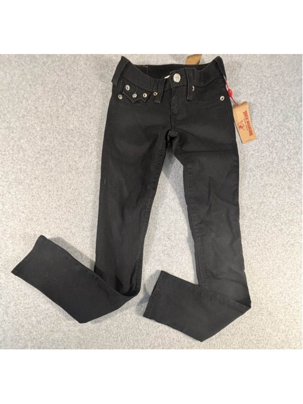 True Religion World Tour Skinny Flap Jeans Black Body Rinse Womens 24 NWT